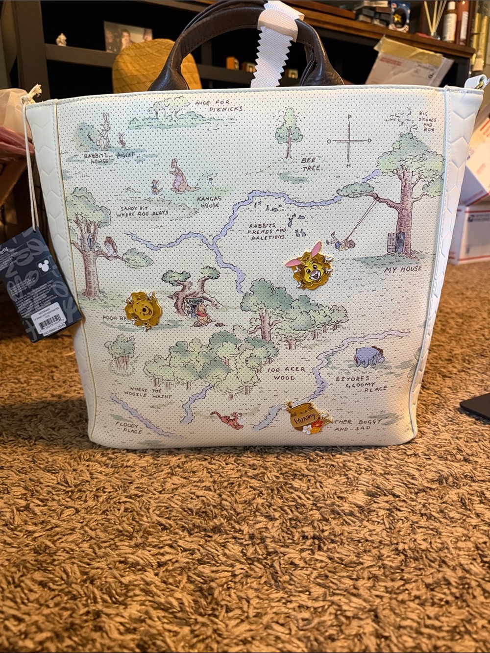 Loungefly White Winnie the Pooh Map Tote with Character Pins